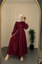 Women's Burgundy Belted Floral Detailed Premium Hijab Dress Dpvq4933 - 4