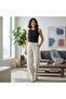 Women's Beige Linen Blend Straight Leg Drawstring Trousers - 2