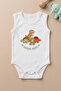 Dinosaur Printed Sleeveless Baby Bodysuit with Snap Fasteners White 100% Cotton - 4