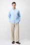 Baby Blue Hakim Collar Cotton Men's Shirt - 3