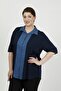 Women's Navy Blue Garnished Viscose Plus Size Shirt - 4