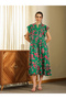 Green Floral Midi Dress with Frill Sleeves