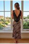 Women's Backless and Lace Detailed Leopard Printed Long Stylish and Simple Satin Nightgown - 4