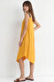 Ethnic Patterned Asymmetrical Viscose Dress Lrn0047 Mustard - 6