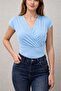 Women's Double Breasted Collar Draped Short Sleeve V-Neck Stretch Fabric Casual Stylish Blouse 202