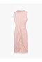 Drapeli Slim Fit Sleeveless Crew Neck Polka Dot Long Dress - 4