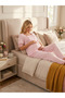 Women's Pink Short Sleeve Lace Detailed Buttoned Design Suitable for Breastfeeding 100% Cotton Maternity Pajama Set - 2
