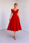 Women's Short Sleeve Double Breasted Collar Crepe Dress - Stylish Midi Length Dress with Flared Skirt for Special Occasions