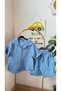 Dark Blue Shirt Collar Children's Muslin Suit with Shorts - 5