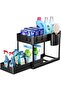 1pcs Under Sink Shelf Storage Organiser with Sliding Pull Out Drawer,Double Sliding Under Bathroom Cabinet Organization, Kitchen Storage with Hooks,15.6 * 8.6 * 13.2cm,Black
