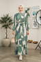 Women's Belted Viscose Fabric Hijab Green Dress - 4
