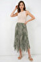 Women's Asymmetrical Pleated Floral Patterned Chiffon Green Skirt - 2