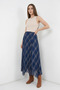 Women's Asymmetrical Cut Striped Pattern Chiffon Navy Blue Skirt - 3