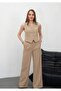 Women's Beige Modern Vest & Palazzo Pants Set