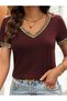Women's Short Sleeve V Stripe Ethnic Pattern Collared Viscose Blouse - 2