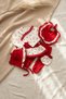 Red Heart Patterned Bow Detailed 5-Piece Baby Hospital Outfit and Set - 100% Cotton Lace Baby Outfit - 4