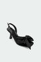 Molina Bow Detailed Women's Black Satin Heeled Shoes