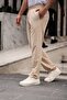 Men's Polo Collar Honeycomb Patterned T-Shirt and Comfortable Fit Lace-Up Trousers Set Cream-Beige - 2
