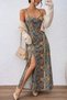 Women's Long Patterned Single Jersey Dress with Rope Straps and Cross Cut Detail on the Back