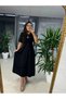 Women's Short Sleeve Crew Neck Bow Brooch Midi Janjan Crepe Dress - 3