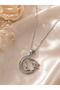Ata Silhouette Moon Star Steel Necklace (Silver Color)