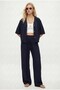 Women's Allegra Tie-Waist Elastic Waist Pants Shirt Woven Navy Blue Bottom Top Set - 3