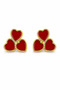 Women's Yellow Steel Red Enamel Triple Heart Earrings