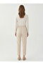 Cream Elastic Waist Lace-Up Comfortable (Classic/Carrot) Cut Double Fabric Trousers for Women - 4