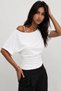 Women's White Asymmetrical Boat Neck Bat Sleeve Cotton Blouse (4798) - 4