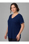 Plus Size Collar and Cuff Pearl Embellished V-Neck Short Sleeve Wide Hem Blouse - 2