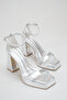 Silver Metallic Thick Block Heeled Platform Evening Dress Sandals Shoes - 4