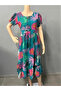 Teal Tropical Print Georgette Midi Dress - FFT8086 | Blue - 3