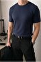 Men's regular fit crew neck ribbed knit t-shirt - navy