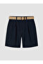 Navy Blue Regular Fit Belted Women's Pleated Shorts - 5