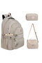 Galb Beige Tr1 3-Piece Set Krinkil Fabric Bag + Thermal Lunch Box + Pen Holder Monkey Keychain