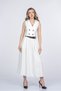 Women's Winter Ecru Trendy Suit Jacket Collar Lined Vest and Belted Midi Skirt Stylish Daily Casual Two-Piece 1156 - 3