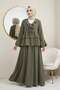 Ruffled Sleeves Skirt Suit Khaki - 2