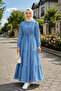 Women's Buttoned Ruffle Detailed Light Blue Denim Dress - 5