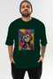 For the Sake of Cat 61 Front Cat Printed Green Oversize T-Shirt 100% Cotton Unisex Cat Lover Premium Design - 2