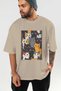 For the Love of Cats 27 Front Cat Printed Beige Oversize T-Shirt 100% Cotton Unisex Cat Lover Premium Design - 6