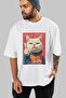 For the Love of Cats 59 Front Cat Printed White Oversize T-Shirt 100% Cotton Unisex Cat Lover Premium Design - 7