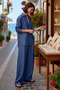 Women's Plus Size Flowy Denim Shirt and Pants Set 100% Lyocell Long Sleeve Relaxed Fit Casual - 2