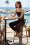 Women's Plus Size Thin Strap Strapless Fitted Sleeveless Viscose Knitted Suit Wide Leg Comfortable Casual Stylish - 3