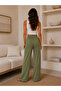 Women's Khaki High Waist Elastic Woven Trousers Cm26Pl00065 - 6