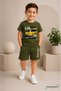 Summer Challenge No Yellow Car Printed Boys' Green Shorts, Green T-Shirt Set