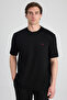 Ds Damat Regular Fit Black Embroidered 100% Cotton Single Jersey T-Shirt - 4