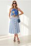 Women's Blue Straw Belt Detailed Buttoned Pocketed Flared Skirt Etk-19000438