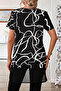 New Season Women's Short Sleeve Crew Neck Patterned Top Sandy Bottom Tulle Asymmetrical Detailed Blouse - 2
