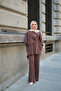 Women's Gold Detailed Cape Suit Brown - 2