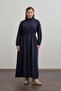 Navy Blue-Cotton Half Placket Plus Size Dress